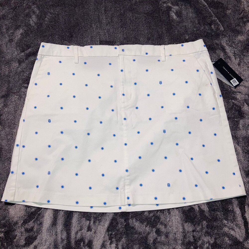 Tommy Hilfiger White with Blue Helm Hollywood Mini Skirt Size 16 NWT